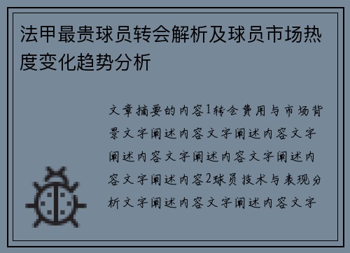 法甲最贵球员转会解析及球员市场热度变化趋势分析