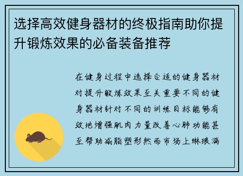 选择高效健身器材的终极指南助你提升锻炼效果的必备装备推荐