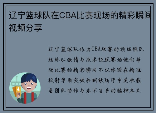 辽宁篮球队在CBA比赛现场的精彩瞬间视频分享